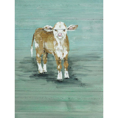 Baby Cow Black Modern Wood Framed Art Print with Double Matting by Strong, Molly Susan