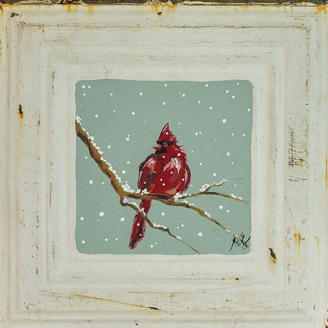 Cardinal in Snow Black Modern Wood Framed Art Print with Double Matting by Strong, Molly Susan