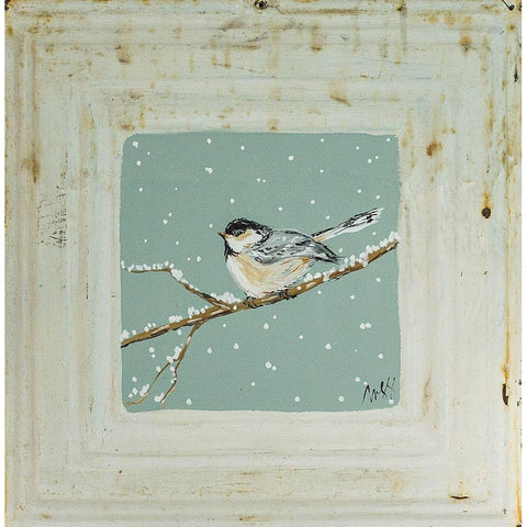 Chickadee in Snow Black Modern Wood Framed Art Print with Double Matting by Strong, Molly Susan