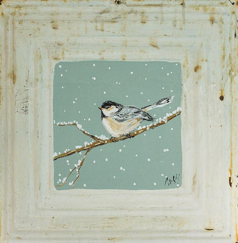 Chickadee in Snow White Modern Wood Framed Art Print with Double Matting by Strong, Molly Susan