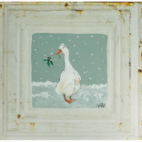 Goose in Snow Black Modern Wood Framed Art Print with Double Matting by Strong, Molly Susan