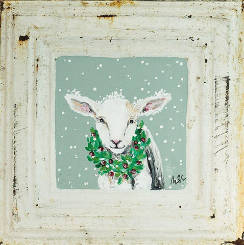 Lamb in Snow Black Ornate Wood Framed Art Print with Double Matting by Strong, Molly Susan