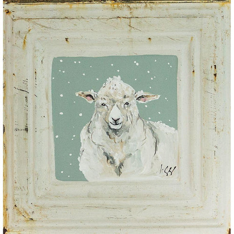 Sheep in Snow Gold Ornate Wood Framed Art Print with Double Matting by Strong, Molly Susan