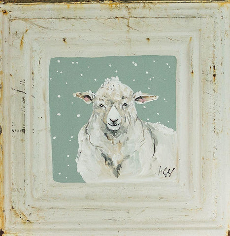 Sheep in Snow White Modern Wood Framed Art Print with Double Matting by Strong, Molly Susan