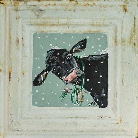 Cow in Snow Black Modern Wood Framed Art Print by Strong, Molly Susan