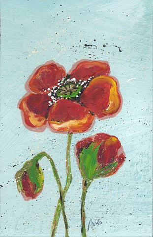 Poppies I White Modern Wood Framed Art Print with Double Matting by Strong, Molly Susan