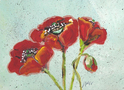 Poppies III Black Ornate Wood Framed Art Print with Double Matting by Strong, Molly Susan