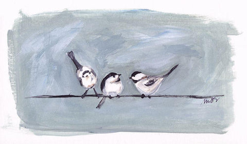 Birds on a Wire I White Modern Wood Framed Art Print with Double Matting by Strong, Molly Susan