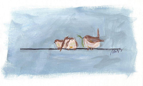 Birds on a Wire III White Modern Wood Framed Art Print with Double Matting by Strong, Molly Susan