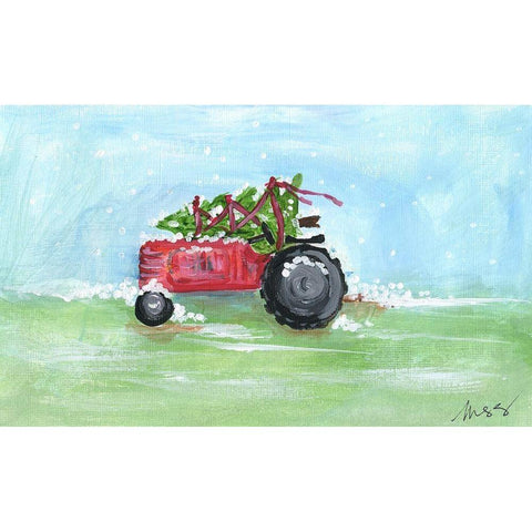 Tractor Christmas Gold Ornate Wood Framed Art Print with Double Matting by Strong, Molly Susan