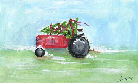 Tractor Christmas White Modern Wood Framed Art Print with Double Matting by Strong, Molly Susan