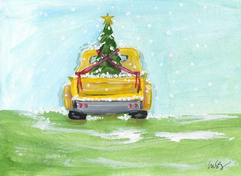 Christmas Pick-Up White Modern Wood Framed Art Print with Double Matting by Strong, Molly Susan