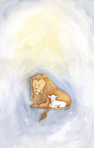 Lion and Lamb White Modern Wood Framed Art Print with Double Matting by Strong, Molly Susan