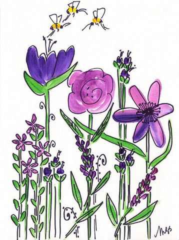 Purple Flowers White Modern Wood Framed Art Print with Double Matting by Strong, Molly Susan