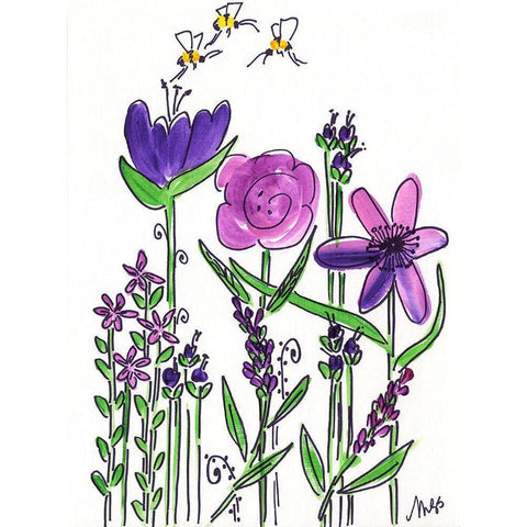 Purple Flowers Gold Ornate Wood Framed Art Print with Double Matting by Strong, Molly Susan