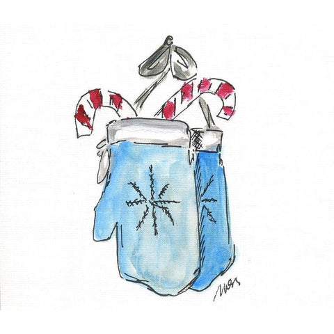 Blue Mittens White Modern Wood Framed Art Print by Strong, Molly Susan