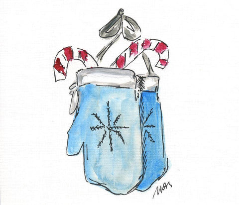 Blue Mittens White Modern Wood Framed Art Print with Double Matting by Strong, Molly Susan