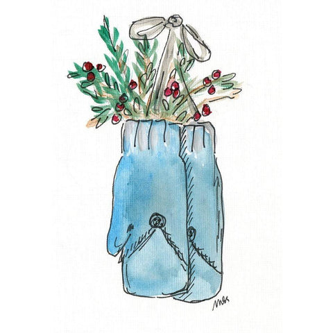 Blue Mittens II Gold Ornate Wood Framed Art Print with Double Matting by Strong, Molly Susan