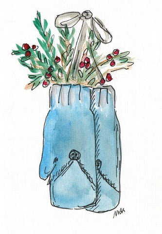 Blue Mittens II Black Ornate Wood Framed Art Print with Double Matting by Strong, Molly Susan