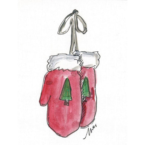 Red Mittens White Modern Wood Framed Art Print by Strong, Molly Susan