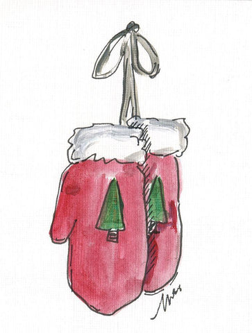 Red Mittens White Modern Wood Framed Art Print with Double Matting by Strong, Molly Susan