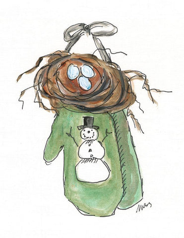 Green Mittens White Modern Wood Framed Art Print with Double Matting by Strong, Molly Susan