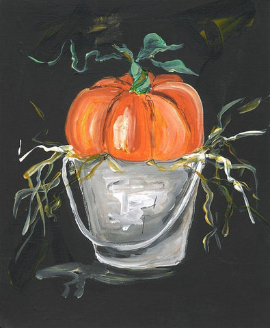 Pumpkin in a Bucket White Modern Wood Framed Art Print with Double Matting by Strong, Molly Susan