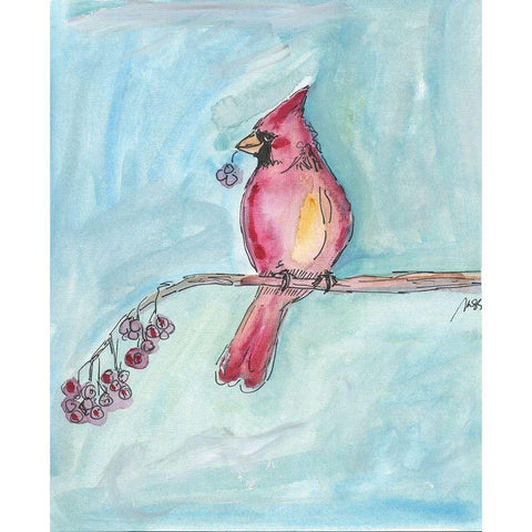 Cardinal on a Branch White Modern Wood Framed Art Print by Strong, Molly Susan