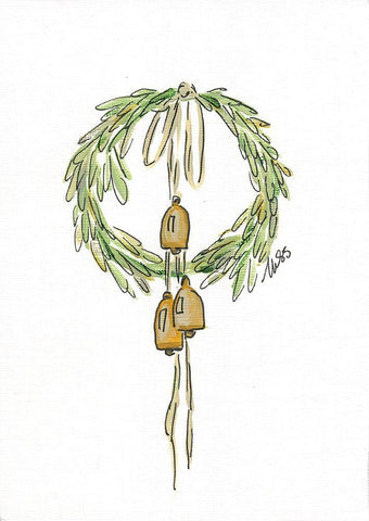 Bell Wreath Black Ornate Wood Framed Art Print with Double Matting by Strong, Molly Susan