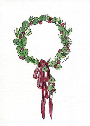 Holiday Wreath White Modern Wood Framed Art Print with Double Matting by Strong, Molly Susan