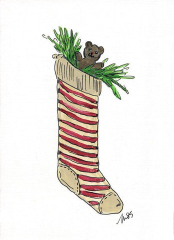 Stocking White Modern Wood Framed Art Print with Double Matting by Strong, Molly Susan