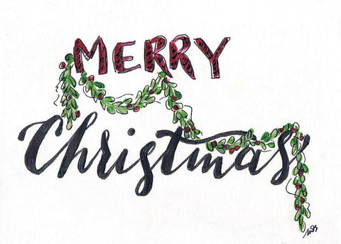 Merry Christmas   White Modern Wood Framed Art Print with Double Matting by Strong, Molly Susan