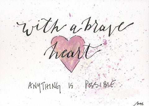 With a Brave Heart Black Ornate Wood Framed Art Print with Double Matting by Strong, Molly Susan