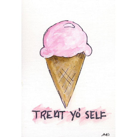 Treat Yo Self White Modern Wood Framed Art Print by Strong, Molly Susan