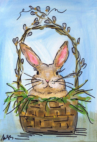 Bunny Basket Black Ornate Wood Framed Art Print with Double Matting by Strong, Molly Susan
