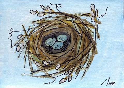 Nest with Eggs Black Ornate Wood Framed Art Print with Double Matting by Strong, Molly Susan