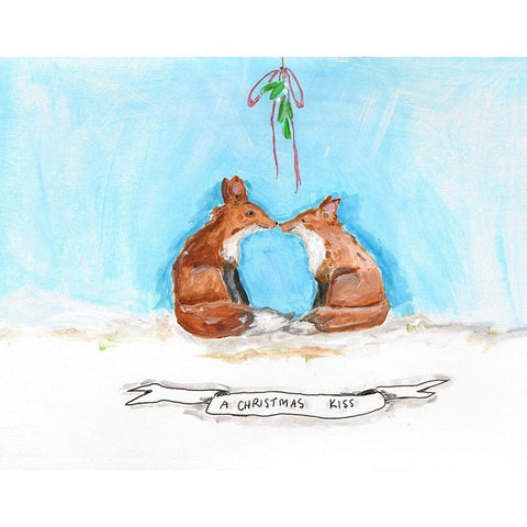 Foxy Christmas Kiss White Modern Wood Framed Art Print by Strong, Molly Susan