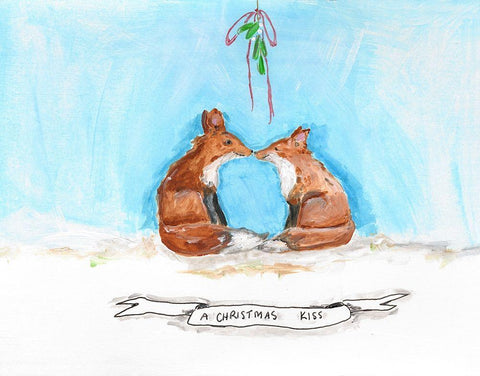 Foxy Christmas Kiss Black Ornate Wood Framed Art Print with Double Matting by Strong, Molly Susan