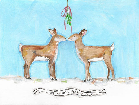 Deer Kiss Black Ornate Wood Framed Art Print with Double Matting by Strong, Molly Susan