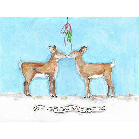 Deer Kiss Gold Ornate Wood Framed Art Print with Double Matting by Strong, Molly Susan