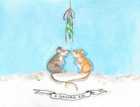 Christmouse Kiss White Modern Wood Framed Art Print with Double Matting by Strong, Molly Susan