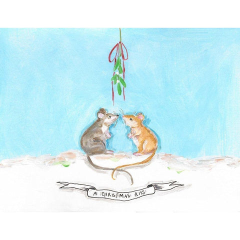 Christmouse Kiss Black Modern Wood Framed Art Print by Strong, Molly Susan