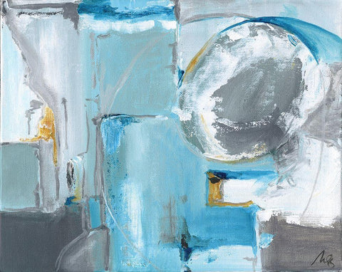 Blue Abstract White Modern Wood Framed Art Print with Double Matting by Strong, Molly Susan