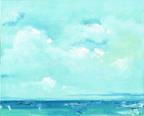 Oceanscape Black Ornate Wood Framed Art Print with Double Matting by Strong, Molly Susan