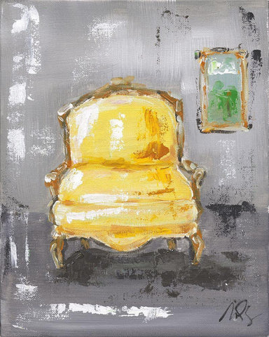 Yellow Chair Black Ornate Wood Framed Art Print with Double Matting by Strong, Molly Susan