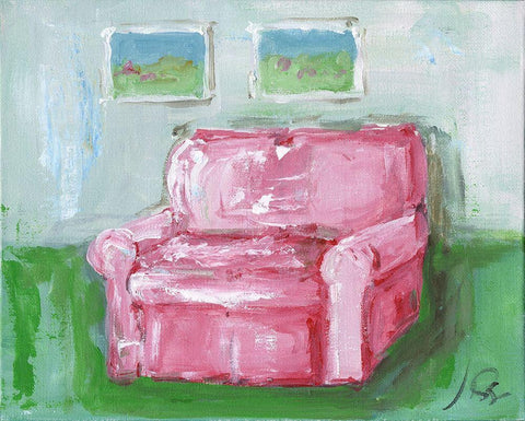 Pink Chair Black Ornate Wood Framed Art Print with Double Matting by Strong, Molly Susan