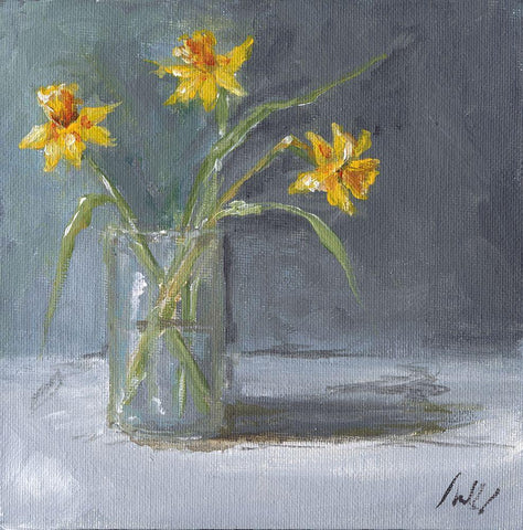 Daffodils Black Ornate Wood Framed Art Print with Double Matting by Strong, Molly Susan