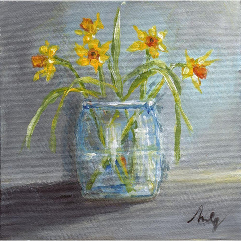 Daffodils II Black Modern Wood Framed Art Print with Double Matting by Strong, Molly Susan