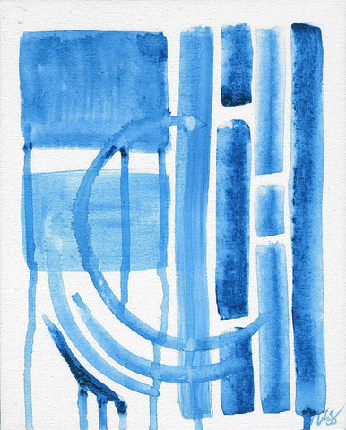 Blue Abstract II Black Ornate Wood Framed Art Print with Double Matting by Strong, Molly Susan