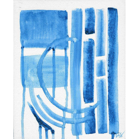 Blue Abstract II Gold Ornate Wood Framed Art Print with Double Matting by Strong, Molly Susan